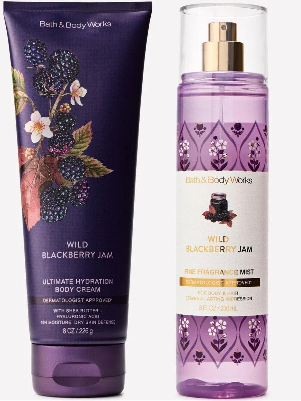 Bath & Body Works Wild Blackberry Jam Body Cream & Fragrance Mist Set NEW